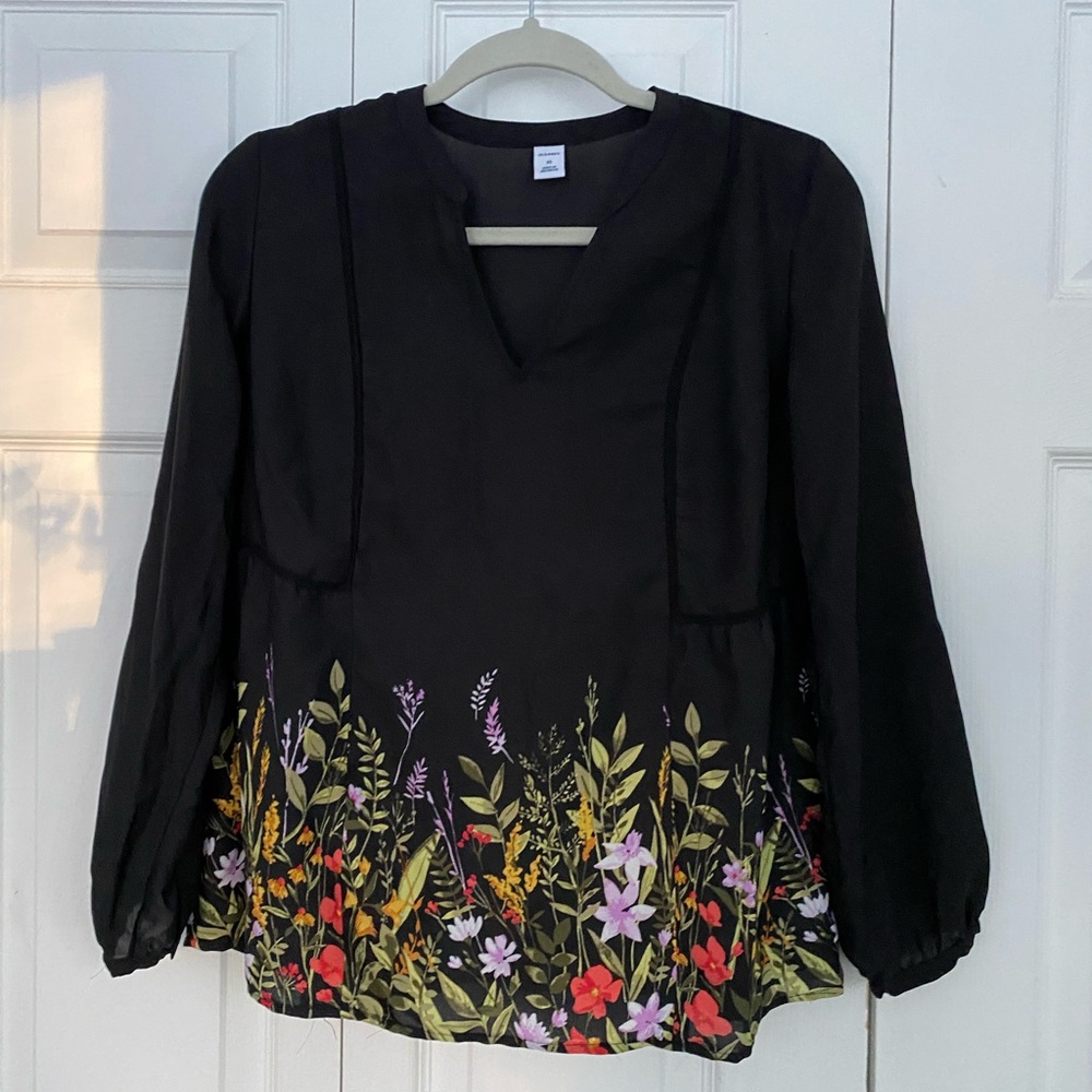 Black floral blouse